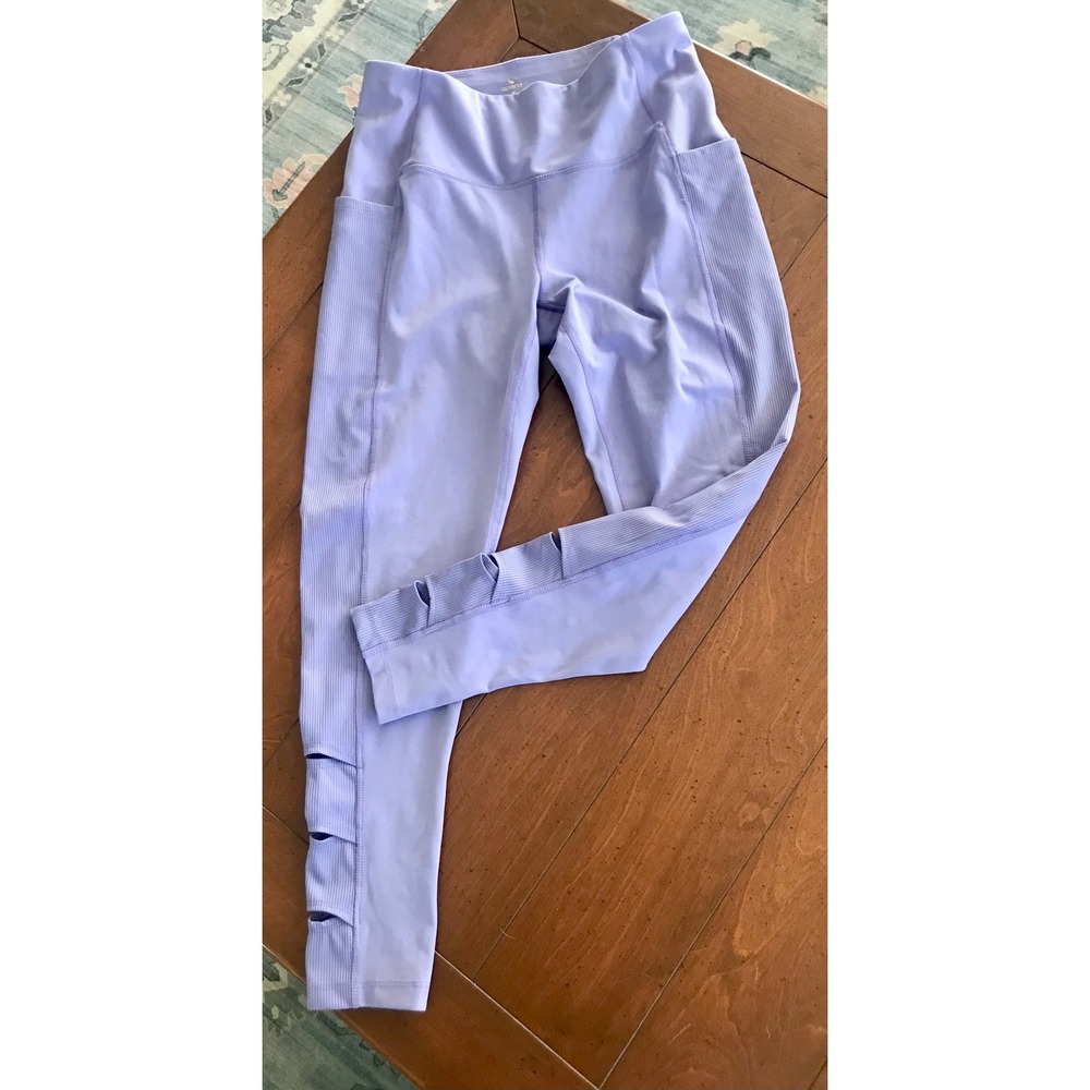 Apana Womens Lavender High Waisted Ribbed Side Pocket Ladder Cutout Leggings M